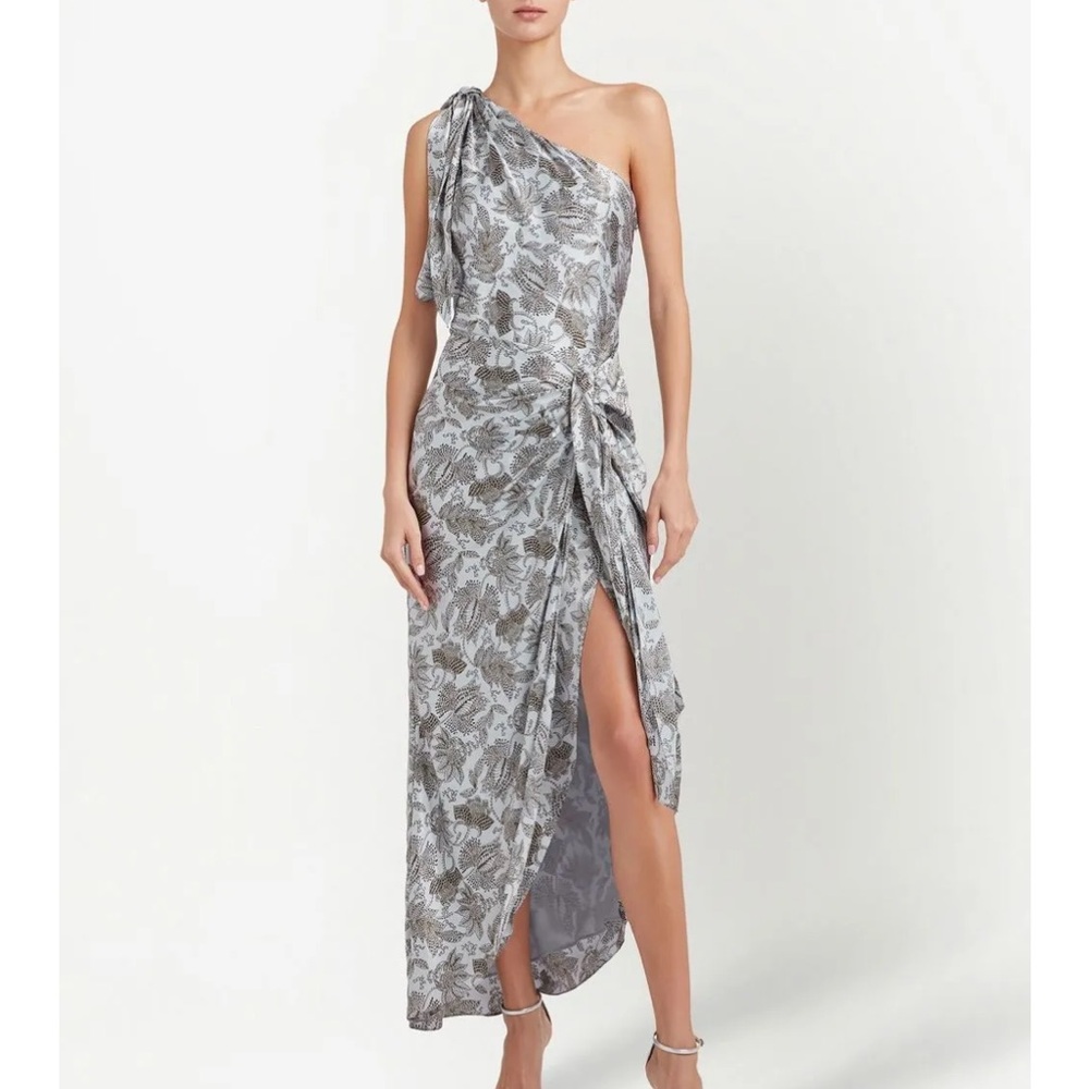 Cinq a Sept Gray One-Shoulder Gown with Slit